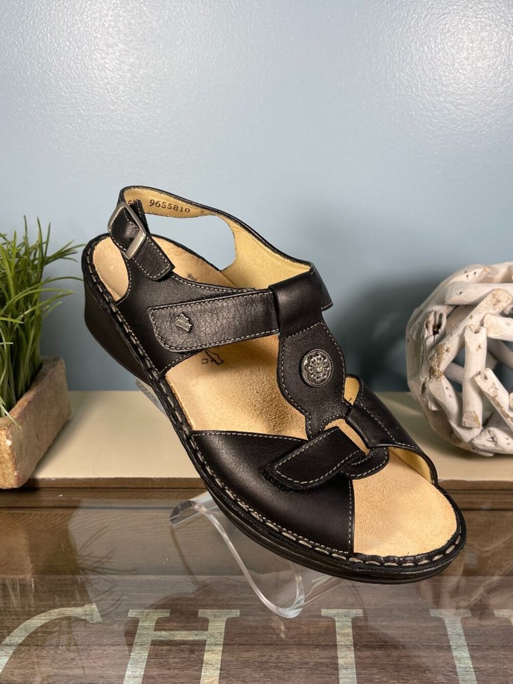 Finn Comfort Adana Black Nappa Leather Sandal NIB
